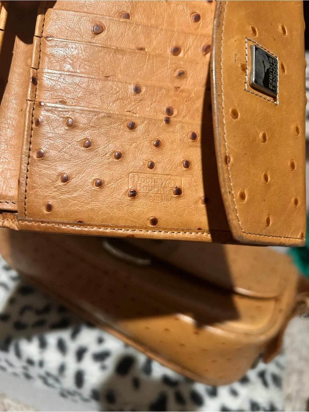 Dooney & Bourke vintage Ostrich leather large flap shoulder bag with Wallet